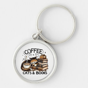 Porte-clés Drôle Cute Coffee Cats Livres Lover Idea Cadeau Fe