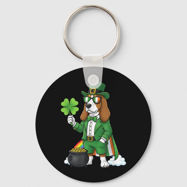 Porte-clés Drôle de Basset Leprechaun Saint-Patrick (Recto)