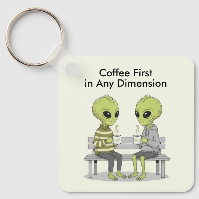 Porte-clés Drôle de café et d'aliens (Recto)