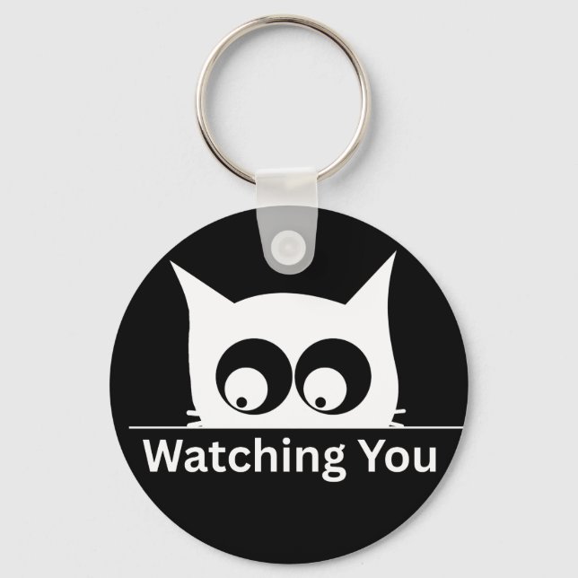 Porte-clés Drôle de chat qui vous regarde avec un design mini (Recto)