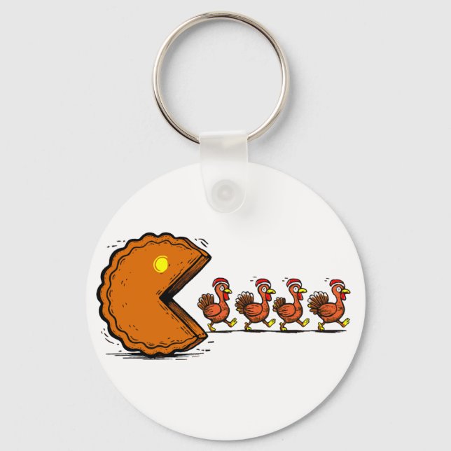 Porte-clés Drole de dinde mangeant de la tarte de Thanksgivin (Recto)
