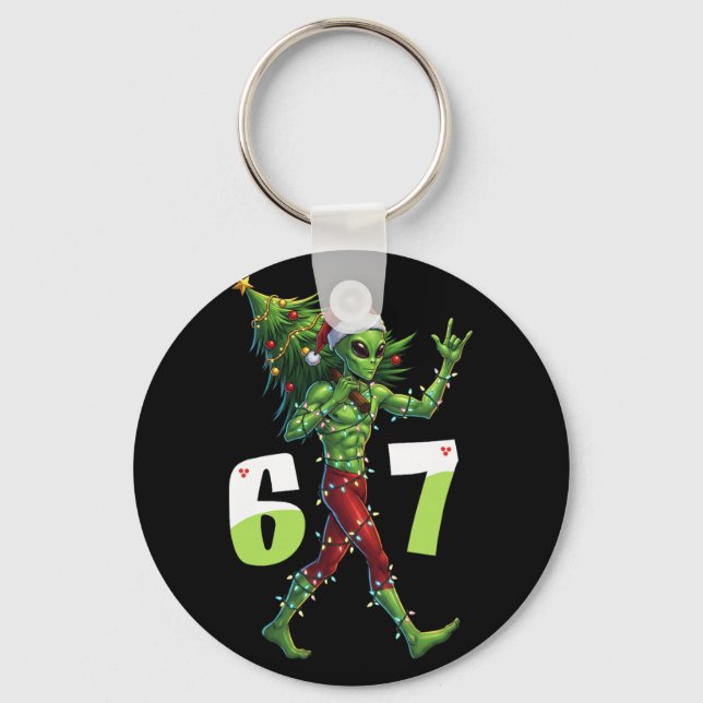 Porte-clés Drôle de Noël Alien Six Seven Meme 67 Chapeau de P (Recto)