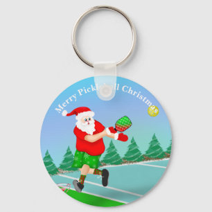 Porte-clés Drôle de Père Noël jouant au Pickleball Merry Voll