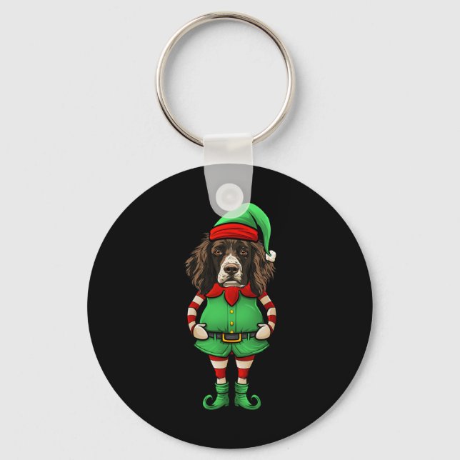 Porte-clés Drôle d'elfe de Noël Chien Springer Spaniel Anglai (Recto)