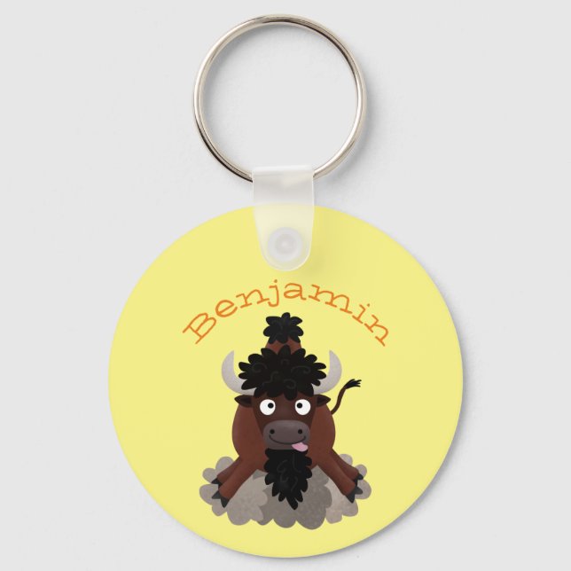 Porte-clés Drôle dessin animé de bison de buffle (Recto)