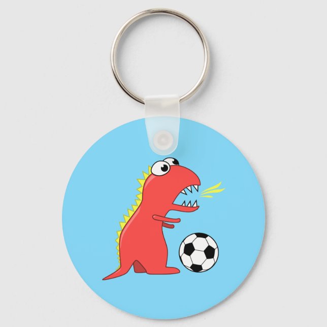 Porte-clés Drôle Dinosaure Dessin Jouer Au Football (Recto)