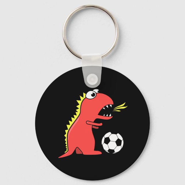Porte-clés Drôle Dinosaure Dessin Jouer Soccer Noir (Recto)