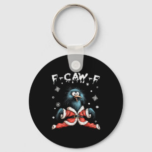 Porte-clés Drôle F-caw-f Noël Corbeau Santa Xmas Lumière Noir