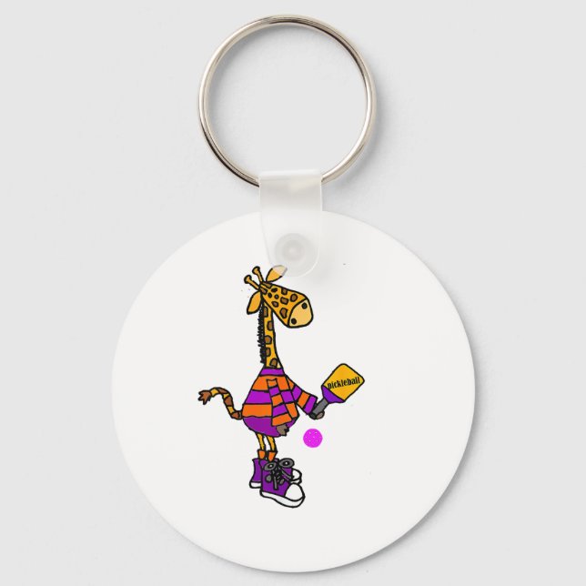 Porte-clés Drôle Giraffe Jouer Pickleball (Recto)