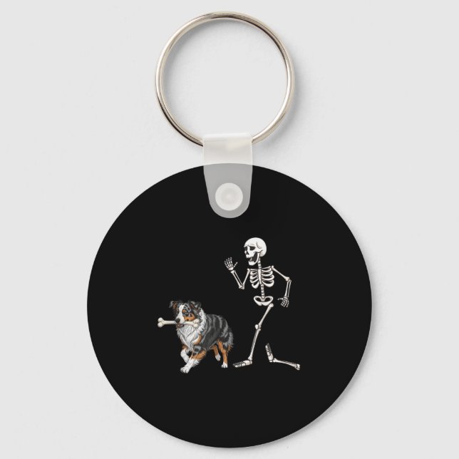 Porte-clés Drôle Halloween Berger Australien Et Squelette (Recto)