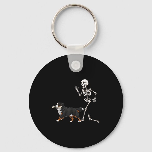 Porte-clés Drôle Halloween Bernese Mountain Dog Et Skeleton (Recto)