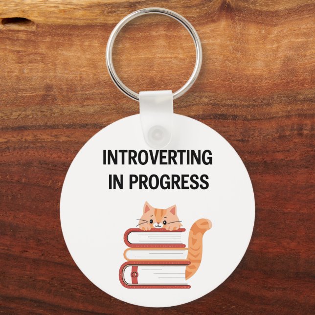Porte-clés Drôle "Introverti en formation" avec chat (Recto)