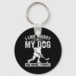 Porte-clés Drôle J'aime le hockey mon chien et peut-être 3 pe