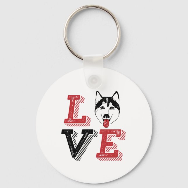 Porte-clés Drôle J'Aime Sibérien Husky Je Coeur Mon Amoureux  (Recto)