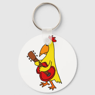 Porte-clés Drôle Jaune Poulet Jaune Jouer Guitare