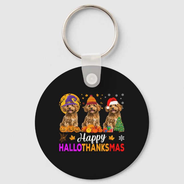 Porte-clés Drôle Joyeux Hallothanksmas Caniche Chien Hallowee (Recto)