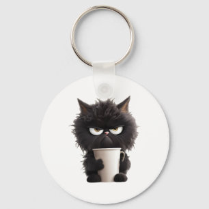 Porte-clés Drôle mignon café de chat noir en colère