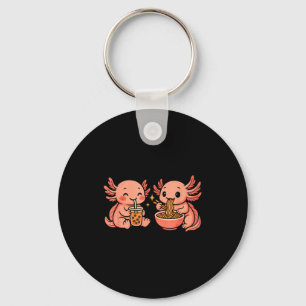 Porte-clés Drôle Mignon Kawaii Axolotl Mangeant des Nouilles 