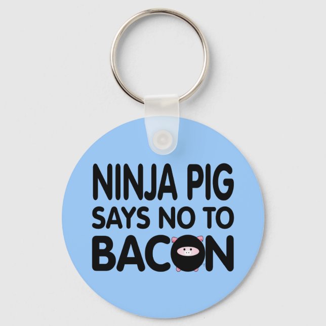 Porte-clés Drôle Ninja Pig dit Non à Bacon (Recto)