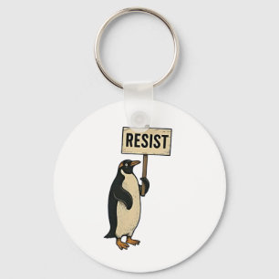 Porte-clés Drôle Penguin Résiste À La Manifestation Contre Le