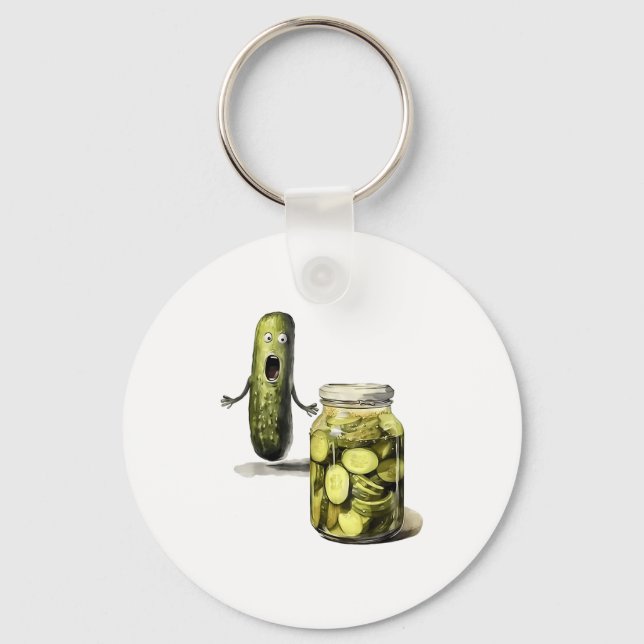Porte-clés Drôle Pickle Surprend Un Concombre Et Un Bocal De  (Recto)
