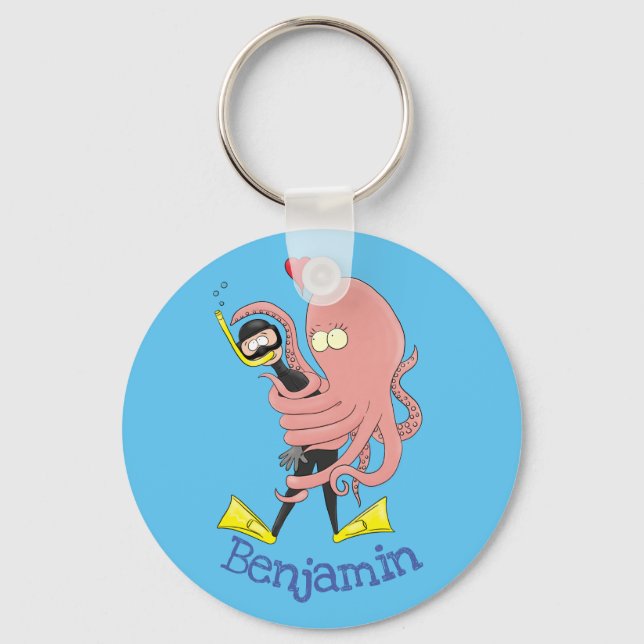 Porte-clés Drôle pieuvre embrasse plongeur dessin animé humou (Recto)