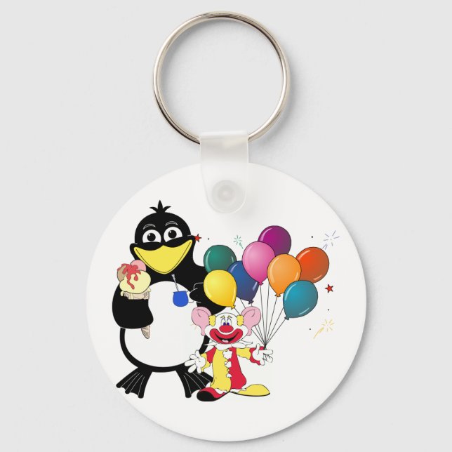 Porte-clés Drôle pingouin et dessin animé clown (Recto)