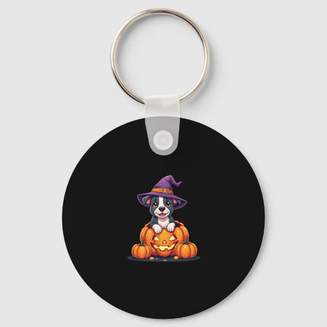Porte-clés Drôle Pitbull sorcier Citrouille chien Halloween H (Recto)