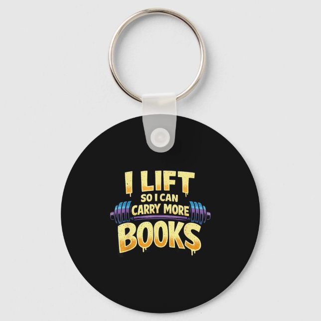 Porte-clés Drôle porte plus de livres haltérophile lecteur (Recto)