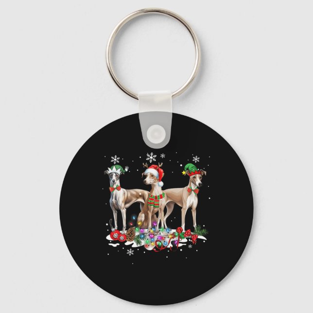 Porte-clés Drôle Pyjama Chien Whippet Chien de Noël (Recto)