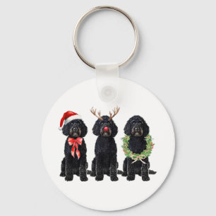 Porte-clés Drôle Rétro Père Noël Chien Goldendoodle Noir Renn