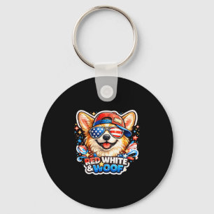 Porte-clés Drôle rouge blanc et ouaf corgi chien patriotique