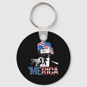 Porte-clés Drôle Trump 4 juillet Merica Drapeau américain Sun