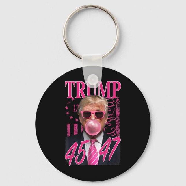 Porte-clés Drôle Trump Bubble Gum 1776 Drapeau rose (Recto)