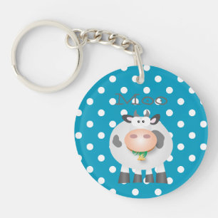 Porte-clés Drôle Vache Moo Et Blanc Polka Motif