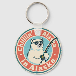 Porte-clés Drôle Vintage Alaska Détendu Ours Polaire Pêche