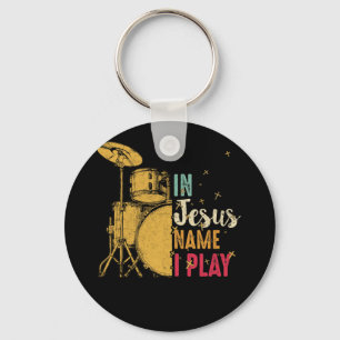 Porte-clés Drum vintage En Jésus Nom Je Joue Drum Lover Cadea