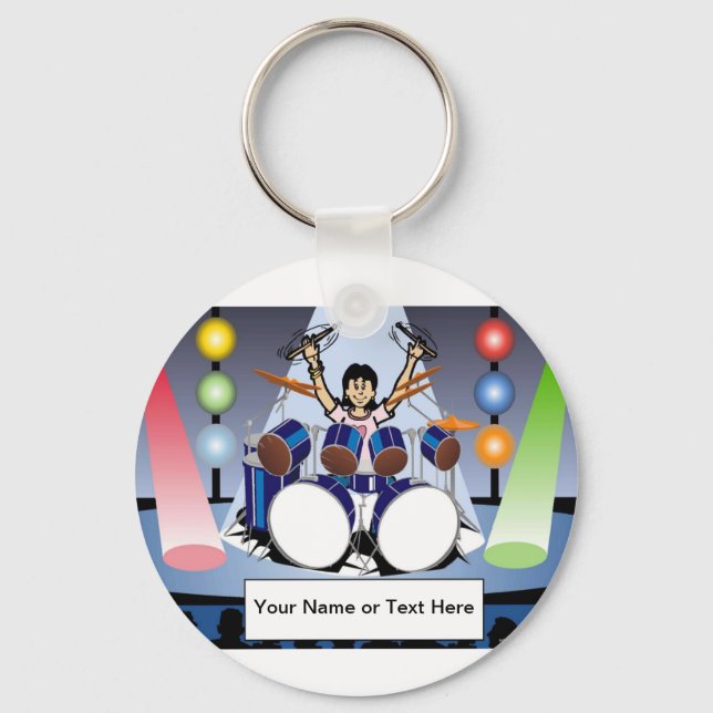 Porte-clés Drummer - Dessin féminin par PrintedPerfection.com (Recto)