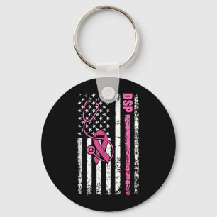 Porte-clés Dsp Cancer Du Sein Stethoscope Ruban Rose Drapeau