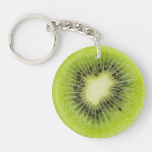 Porte-clés Du kiwi frais. Closeuse à tranche ronde isolée (Devant)