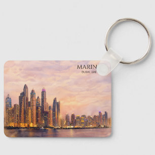 Porte-clés Dubaï Marina Skyline Aquarelle Lumières de la vill