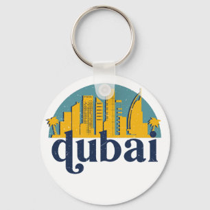 Porte-clés Dubaï UAE Vintage Retro City Skyline Cityscape Art