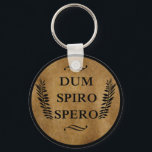 Porte-clés dum spiro spero, expression latine<br><div class="desc">dum spiro spero- signifie "Tandis que je respire, j'espère" en latin et est une paraphrase moderne d'idées qui survivent dans deux écrivains anciens, Theocritus et Cicéron. C'est une devise de différents endroits, familles et organisations. Cette phrase originale en latin illustration vintage avec une police de caractères impressionnante de typographie en...</div>