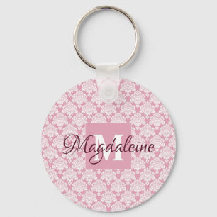 Porte-clés Dusty Rose Damask Lace Motif Monogramme & Nom