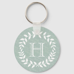 Porte-clés Dusty Sage Green Wreath Botanique Élégant Monogram