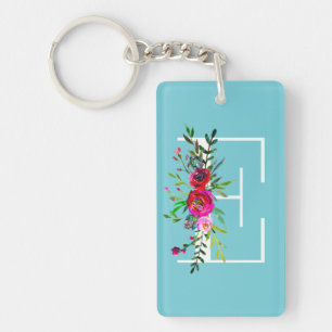 Porte-clés E Lettre Monogramme Initial Floral Couleur Personn