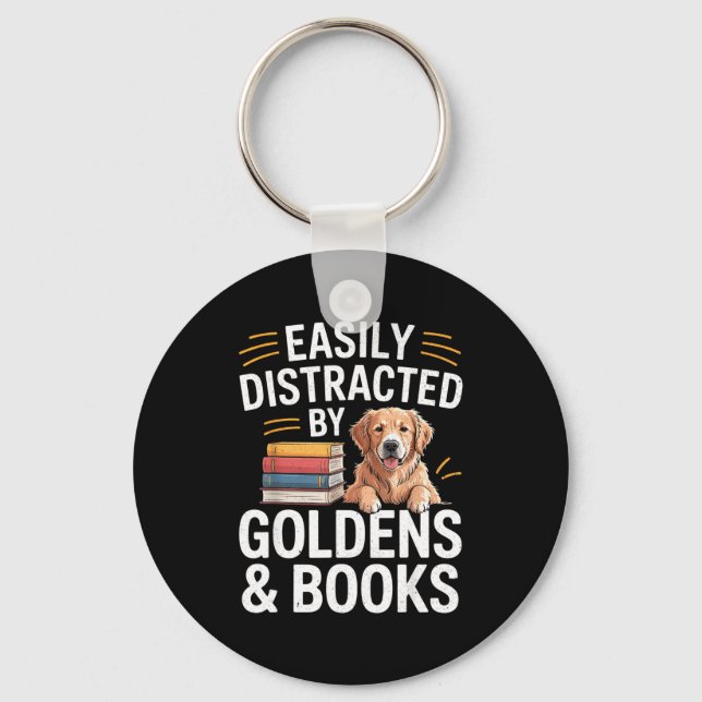 Porte-clés Easily Distracted By Goldens &amp; Books - Golden  (Recto)