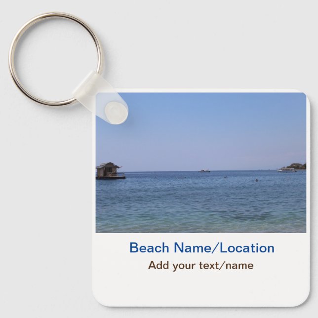 Porte-clés eau océan plage photo ajouter nom texte place été (Recto)