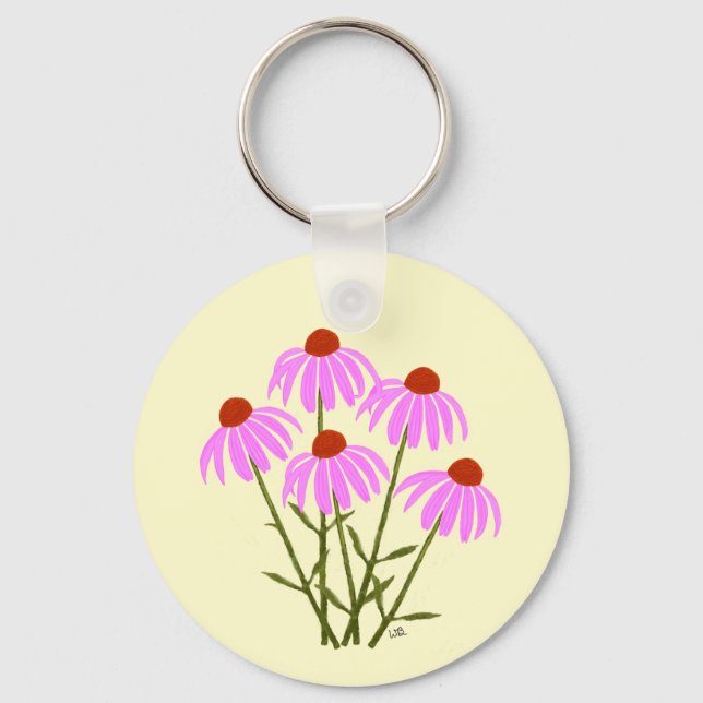Porte-clés Échinacées Violettes Rondes (Recto)