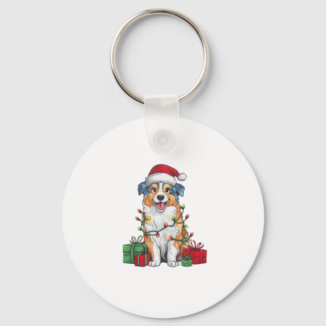 Porte-clés Éclairage de Noël chapeau australien berger chien  (Recto)